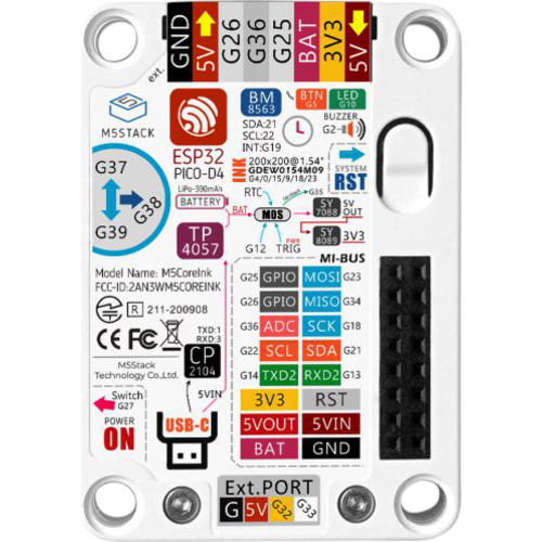 Steckbrett mit ESP32 Mikrocontroller, GPIO-Pins und Anschlussmöglichkeiten für Sensoren und Module, USB-C-Port unten.